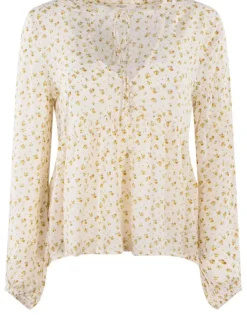 Chemise avec imprimé floral pour femme écru coupe évasée