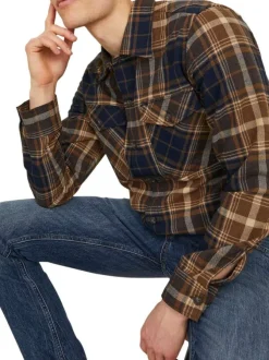Chemise bûcheron tricolore avec une coupe droite et un col français
