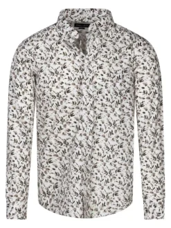 Chemise beige avec des imprimés une coupe droite et un col boutonné