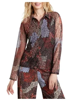 Chemise black en voile imprimée coupe droite col italien