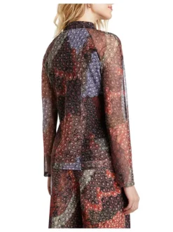 Chemise black en voile imprimée coupe droite col italien