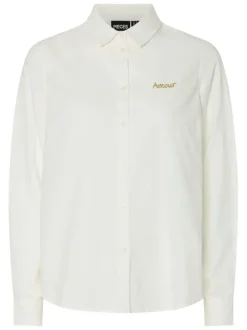 Chemise blanc cassé unie en coton avec boutonnière à l'avant