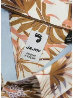 Chemise blanche en coton imprimée de palmes, coupe ajustée et à manches courtes