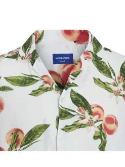 Chemise blanche fleuri coupe ajustée col à cran et à manches courtes