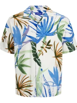 Chemise blanche imprimé coupe regular fit avec col cubain et imprimé floral