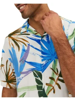 Chemise blanche imprimé coupe regular fit avec col cubain et imprimé floral