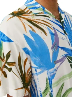 Chemise blanche imprimé coupe regular fit avec col cubain et imprimé floral