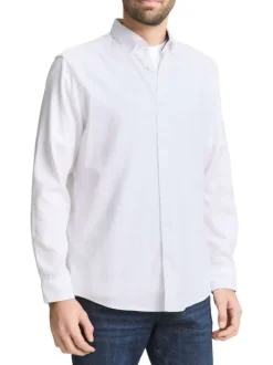 Chemise blanche uni avec un col boutonné et des manches longues