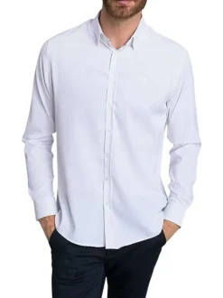 Chemise blanche unie coupe ajustée col boutonné et à manches longues