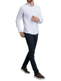 Chemise blanche unie coupe ajustée col boutonné et à manches longues