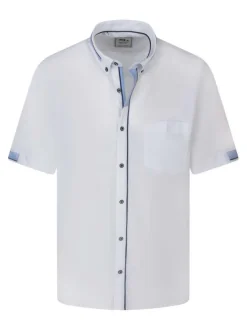 Chemise blanche unie à coupe droite avec un col boutonné et des manches courtes