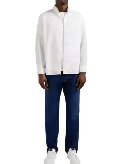 Chemise blanche unie droite à col anglais et à manches longues avec coudière