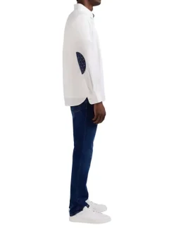 Chemise blanche unie droite à col anglais et à manches longues avec coudière