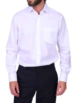 Chemise blanche unie en coton avec une coupe droite et un col à revers