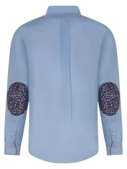 Chemise bleu ciel unie en coton à coupe droite avec une poche et un col boutonné