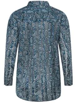 Chemise bleue cachemire à coupe droite col italien et à manches longues