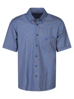 Chemise bleue à coupe droite avec un col américain et manches courtes