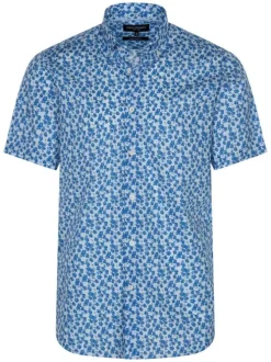 Chemise bleue en coton avec imprimé liberty all-over coupe ajustée col américain