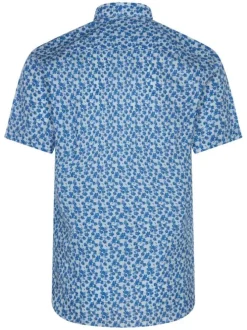 Chemise bleue en coton avec imprimé liberty all-over coupe ajustée col américain