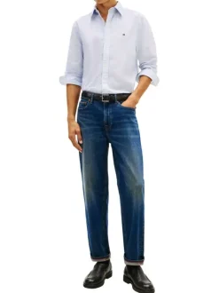 Chemise bleue en coton à coupe droite ornée d'un imprimé géométrique