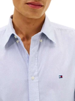 Chemise bleue en coton à coupe droite ornée d'un imprimé géométrique