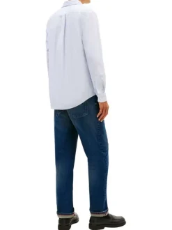 Chemise bleue en coton à coupe droite ornée d'un imprimé géométrique