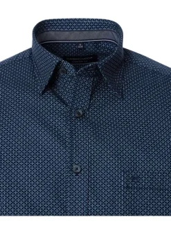 Chemise bleue marine Grande Taille en coton avec motif, col français et 1 poche