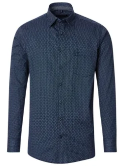Chemise bleue marine Grande Taille en coton avec motif, col français et 1 poche