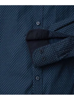 Chemise bleue marine Grande Taille en coton à motif avec col boutonné et logo