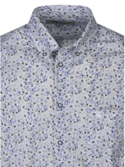 Chemise bleue à motifs pourvue d'un col américain et de manches courtes