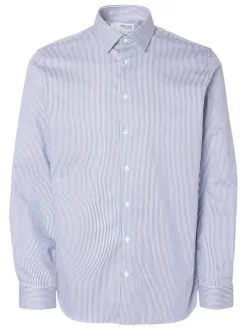 Chemise bleue rayée à coupe slim fit avec des manches longues boutonnées