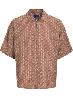 Chemise brique imprimé avec une coupe droite à col français