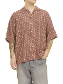 Chemise brique imprimé avec une coupe droite à col français