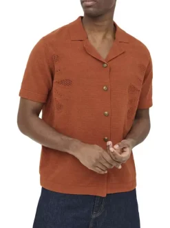 Chemise brique unie pourvue de manches courtes et d'une coupe droite