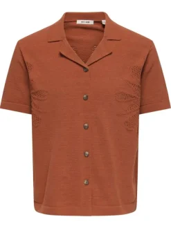 Chemise brique unie pourvue de manches courtes et d'une coupe droite
