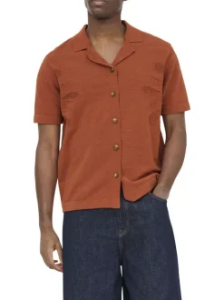 Chemise brique unie pourvue de manches courtes et d'une coupe droite