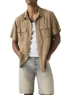 Chemise camel floral avec une coupe droite et des manches courtes