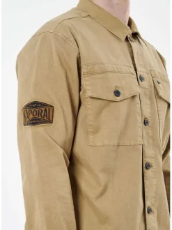Chemise camel unie en coton avec une coupe ample un col français et à manches longues