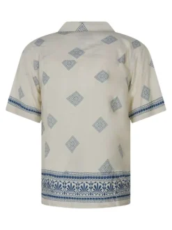 Chemise écrue avec des imprimés une coupe droite et un col cubain