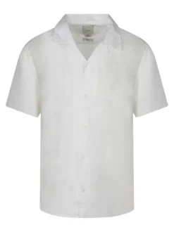 Chemise écrue à coupe droite pourvue d'un col cubain et de manches courtes