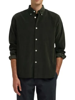 Chemise Danni Cord en coton biologique verte en velours côtelé et col américain