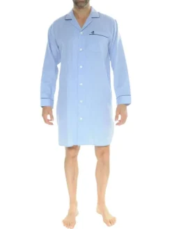 Chemise de nuit bleue ciel longue à col cranté et à fermeture boutonnée