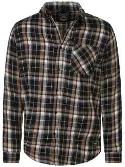 Chemise droite à carreaux avec poche, col français et manches longues