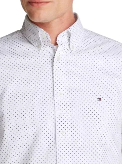 Chemise en better coton initiative blanche à pois, coupe droite et col américain