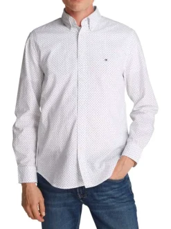 Chemise en better coton initiative blanche à pois, coupe droite et col américain