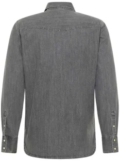 Chemise en coton anthracite avec un col chemise et poches sur la poitrine