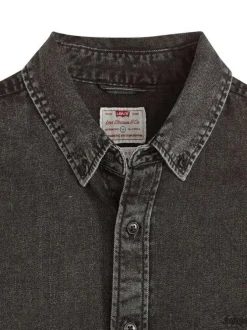 Chemise en coton anthracite en jean avec une coupe droite et un col américain