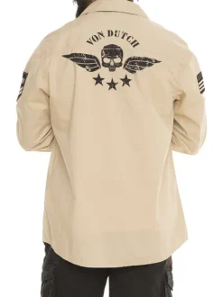 Chemise en coton beige avec un imprimé une coupe droite et un col à revers