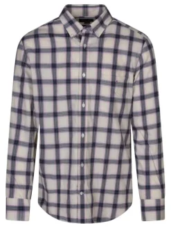 Chemise en coton beige à carreaux coupe regular fit avec un col français