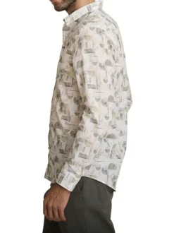 Chemise en coton beige à coupe droite ornée d'un motif géométrique